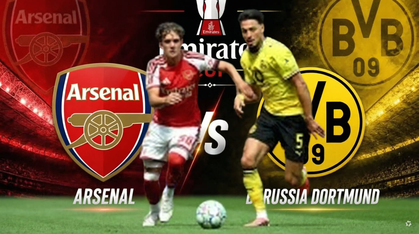 Arsenal tumbang 2-3 dari Dortmund di Emirates Cup 2026 meski dominasi bola.