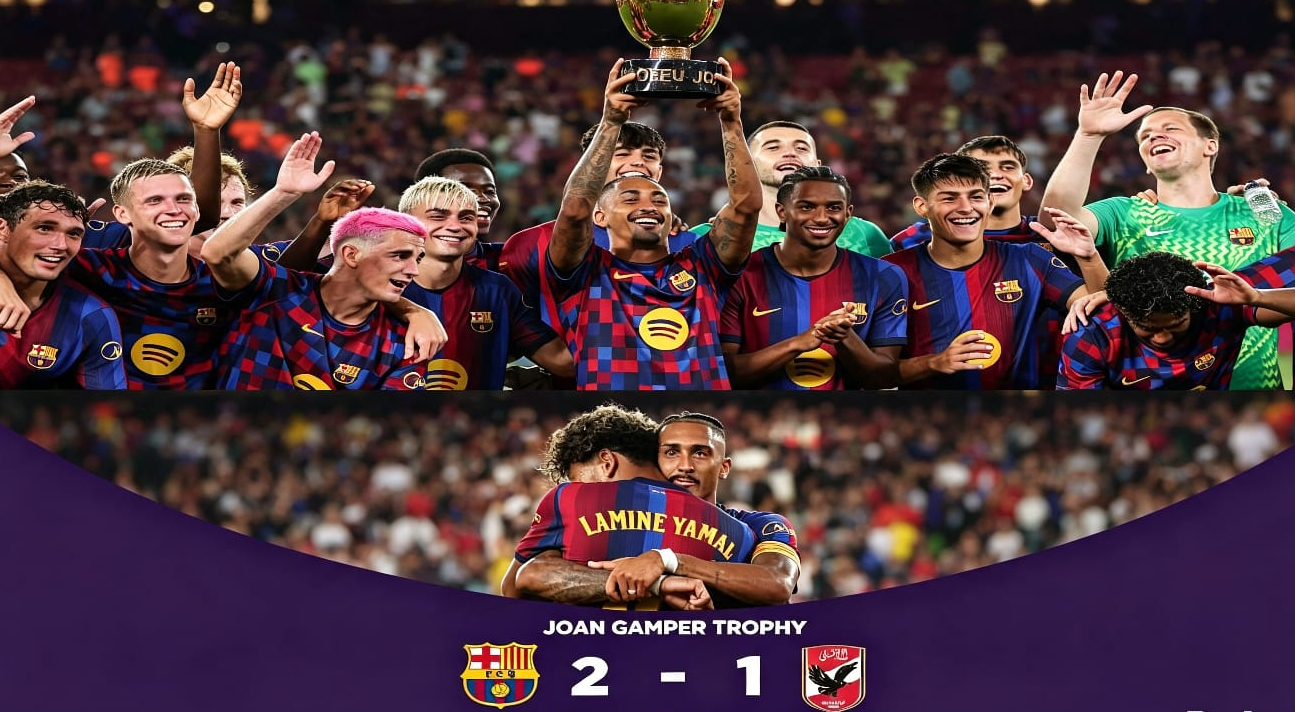 Barcelona merayakan kemenangan 2-1 atas Al Ahly pada Joan Gamper Trophy 2026 di Spotify Camp Nou.