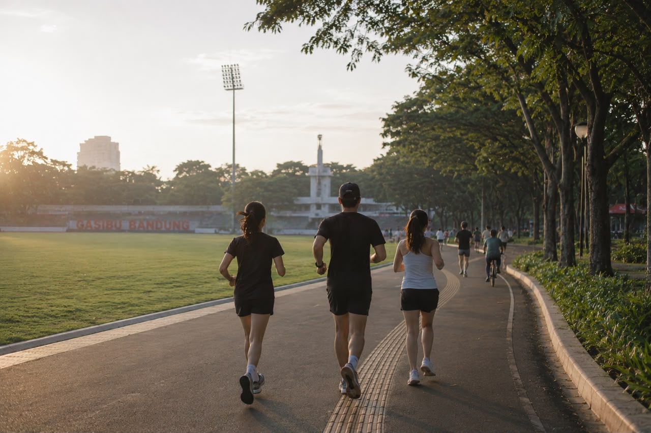 Generasi Z mengikuti kegiatan running club sebagai bagian dari tren olahraga dan gaya hidup sehat di Indonesia.