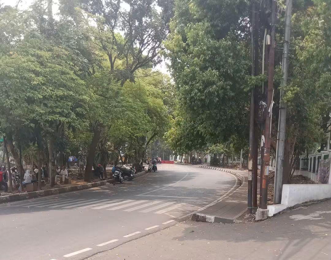 Pepohonan rindang di sepanjang Jalan Raden Demang Hardjakusumah Kota Cimahi yang akan terdampak proyek pembangunan drainase senilai Rp1,1 miliar dan sedang diverifikasi kondisinya oleh DLH serta DPUPR.