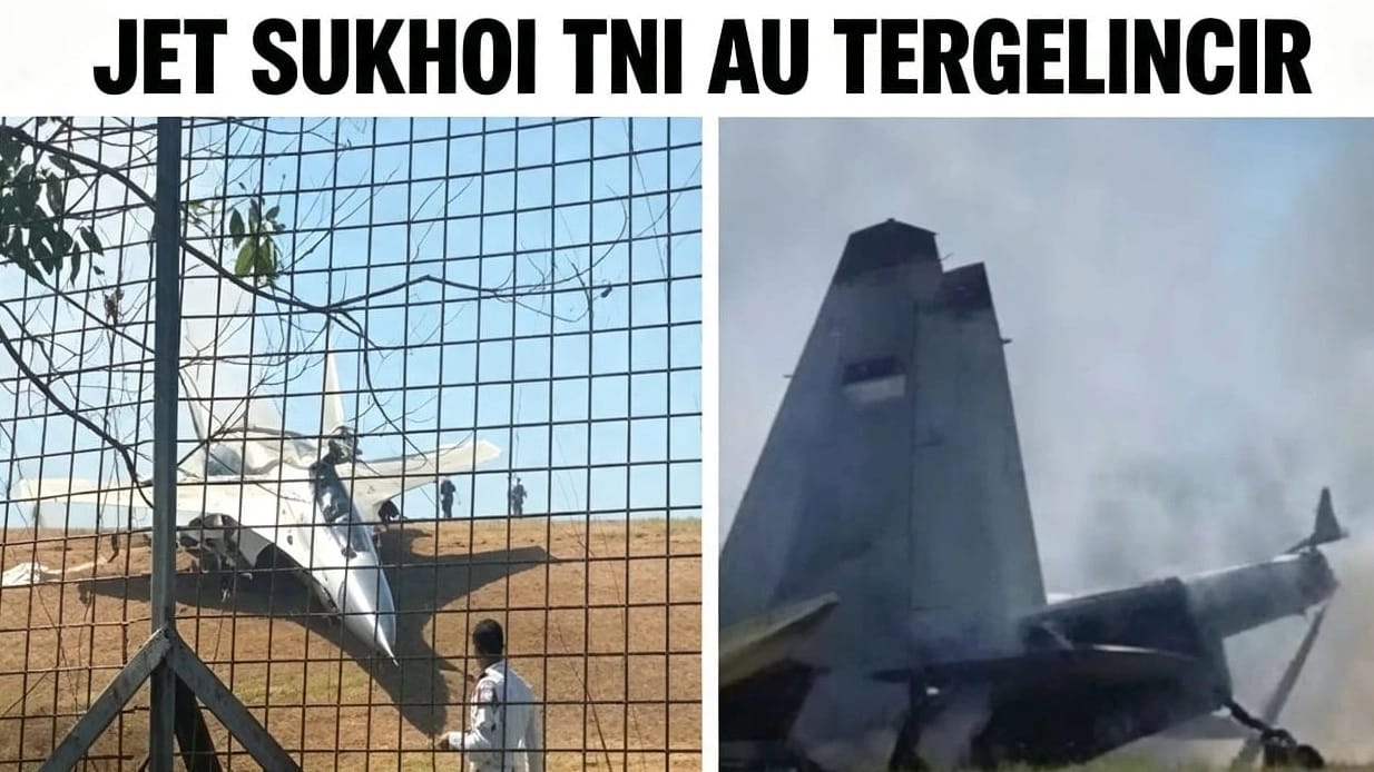 Jet tempur Sukhoi TNI Angkatan Udara tergelincir hingga keluar dari landasan pacu di Bandara Internasional Sultan Hasanuddin
