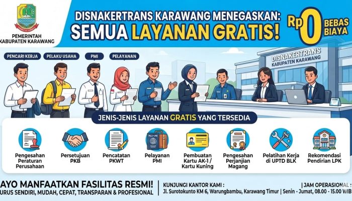 Disnakertrans Karawang Tegaskan Seluruh Layanan Gratis, Warga Diminta Urus Sendiri
