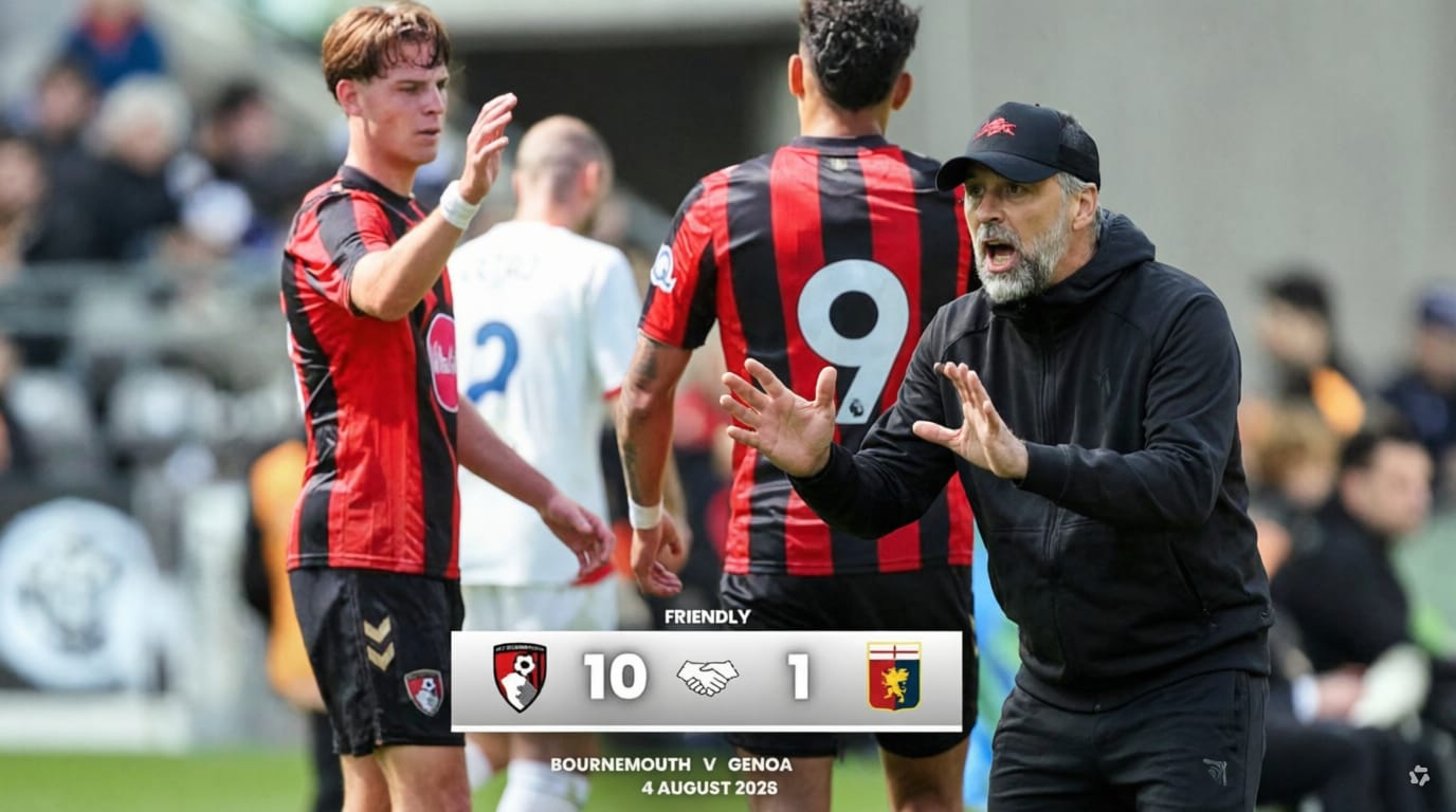 Pelatih baru Bournemouth, Marco Rose, memberikan instruksi taktis kepada para pemain selama sesi latihan pramusim di Austria menjelang musim 2026/2027.