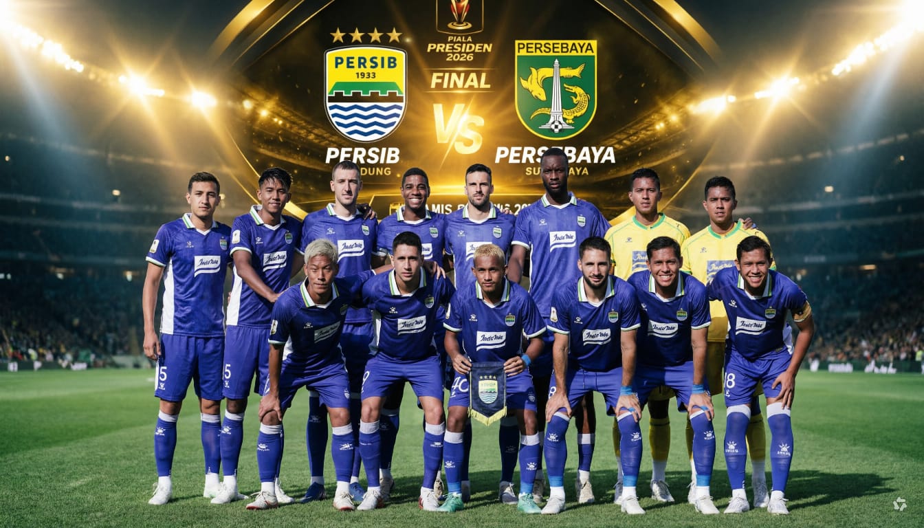 Pemain Persib Bandung bersiap menghadapi Persebaya Surabaya pada final Piala Presiden 2026 di Stadion Kapten I Wayan Dipta.