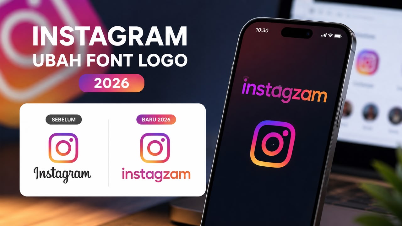 Perbandingan visual antara logo teks lama dan desain baru wordmark Instagram yang diperkenalkan pada Agustus 2026, menampilkan perpaduan gaya tulisan tangan khas dengan struktur huruf yang lebih tegas dan modern.