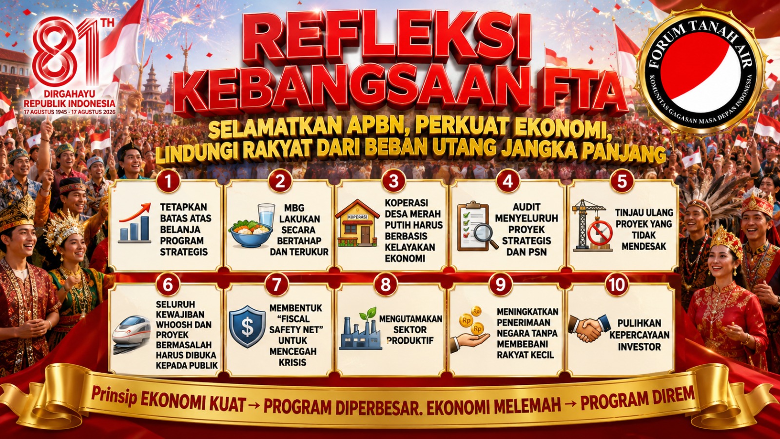 Ilustrasi grafis menampilkan dokumen petisi Forum Tanah Air (FTA)