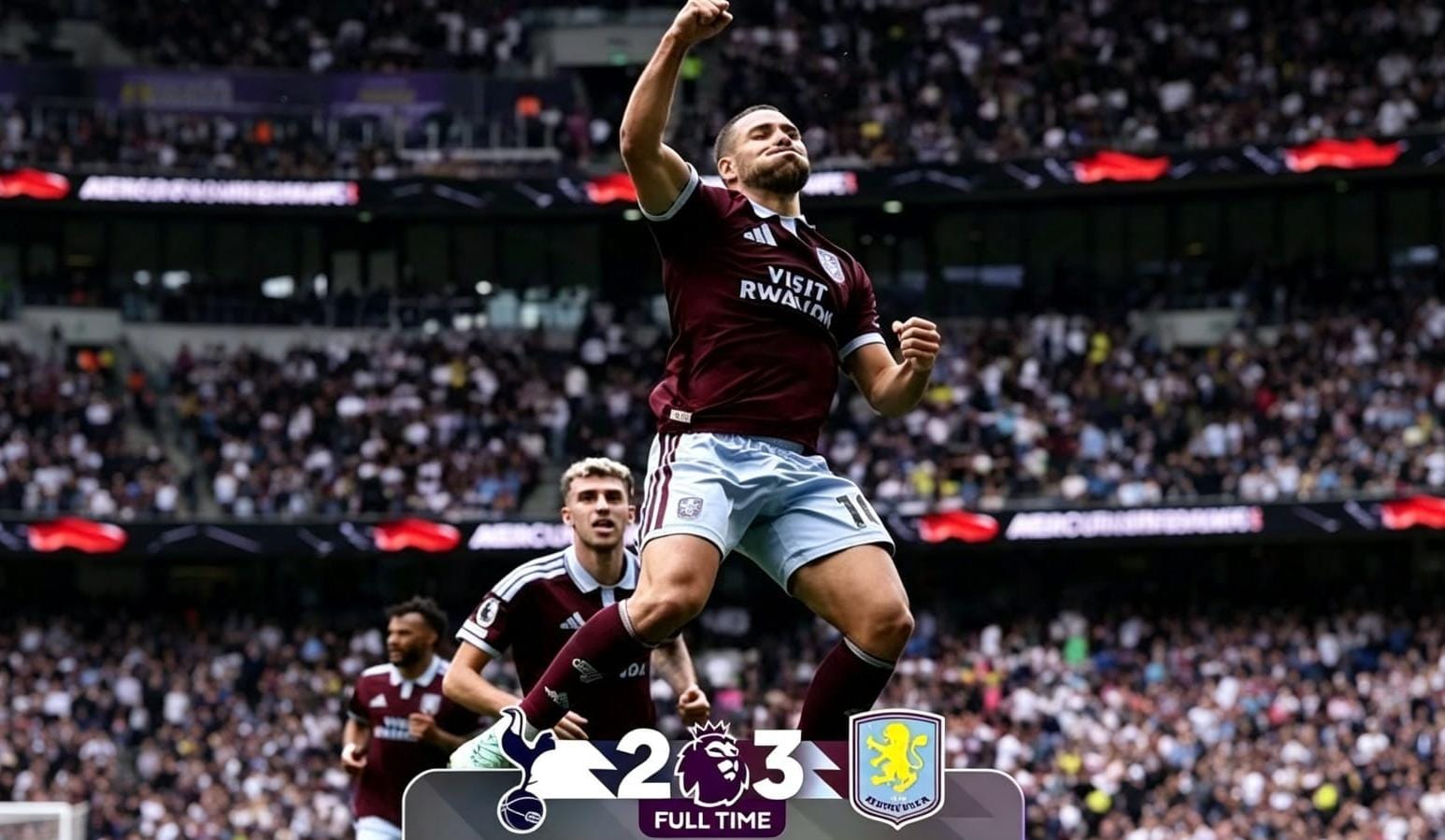 Pemain Aston Villa merayakan kemenangan 3-2 atas Tottenham Hotspur pada pekan kelima Premier League 2026/2027.
