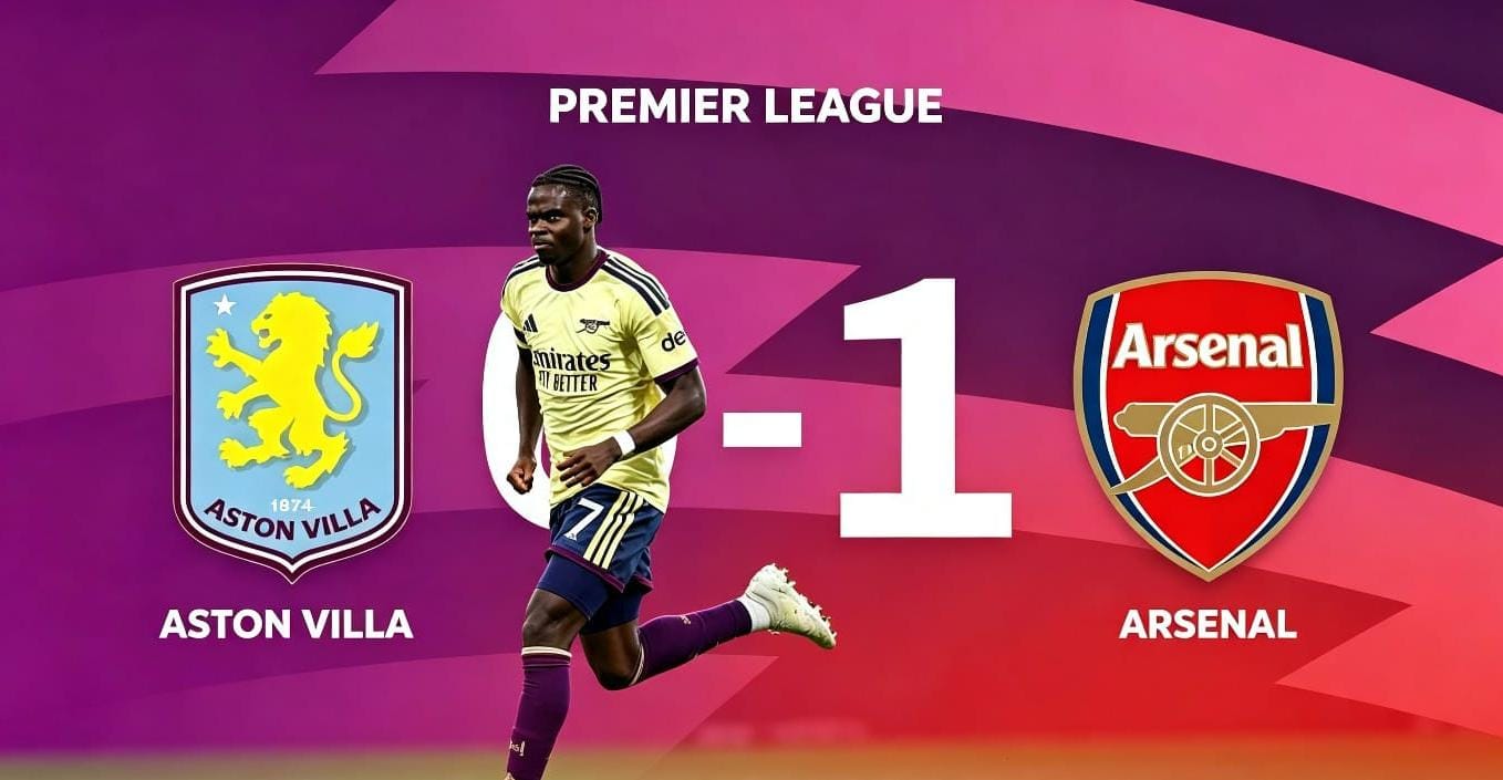 Bukayo Saka merayakan gol kemenangan Arsenal saat menundukkan Aston Villa 1-0 di Villa Park.