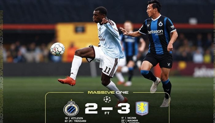Aston Villa Tahan Gempuran Brugge, Menang Dramatis 3-2