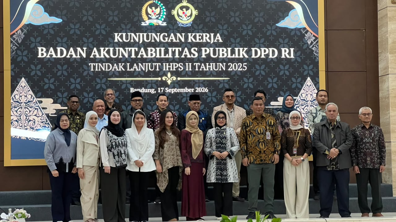 Badan Akuntabilitas Publik (BAP) DPD RI menggelar Rapat Konsultasi bersama BPK RI Perwakilan Provinsi Jawa Barat di Kantor BPK RI Jabar, Jalan Mohammad Toha No. 164, Kota Bandung, Kamis (17/9/2026).