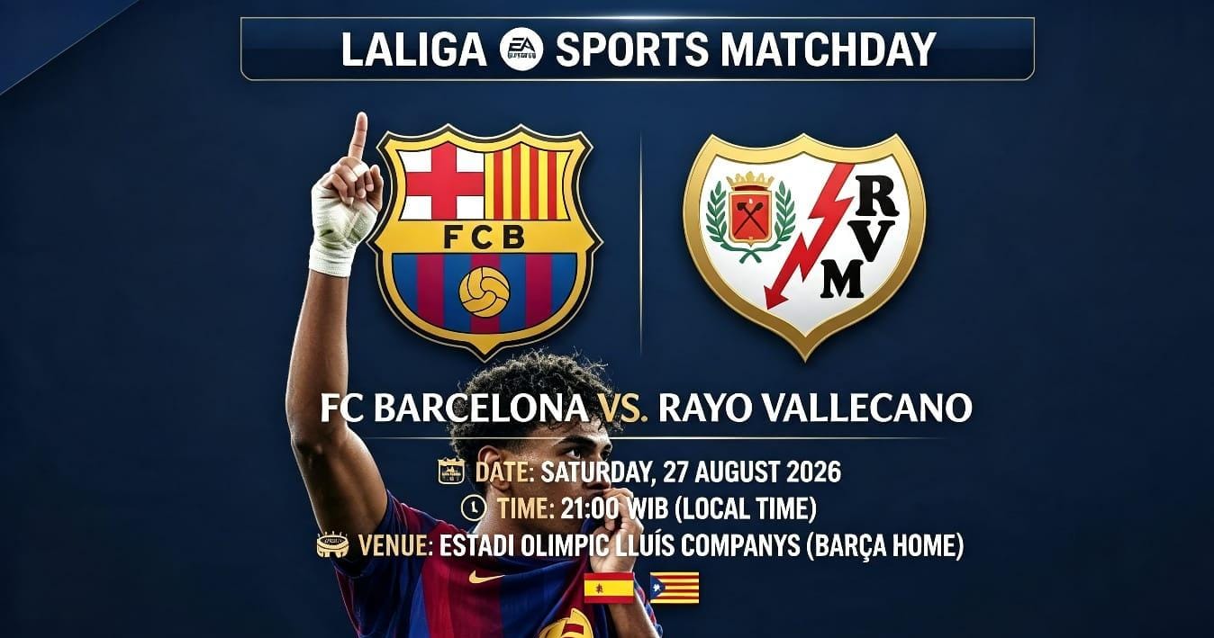 Lamine Yamal merayakan gol Barcelona saat menang 5-2 atas Rayo Vallecano pada pekan ketiga La Liga 2026/2027.