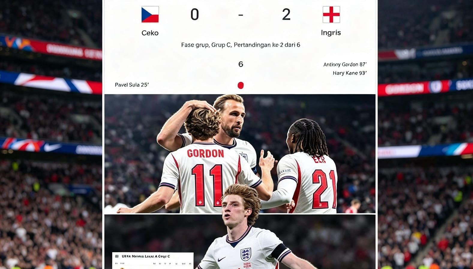 Anthony Gordon merayakan gol pembuka Inggris ke gawang Ceko dalam laga UEFA Nations League.