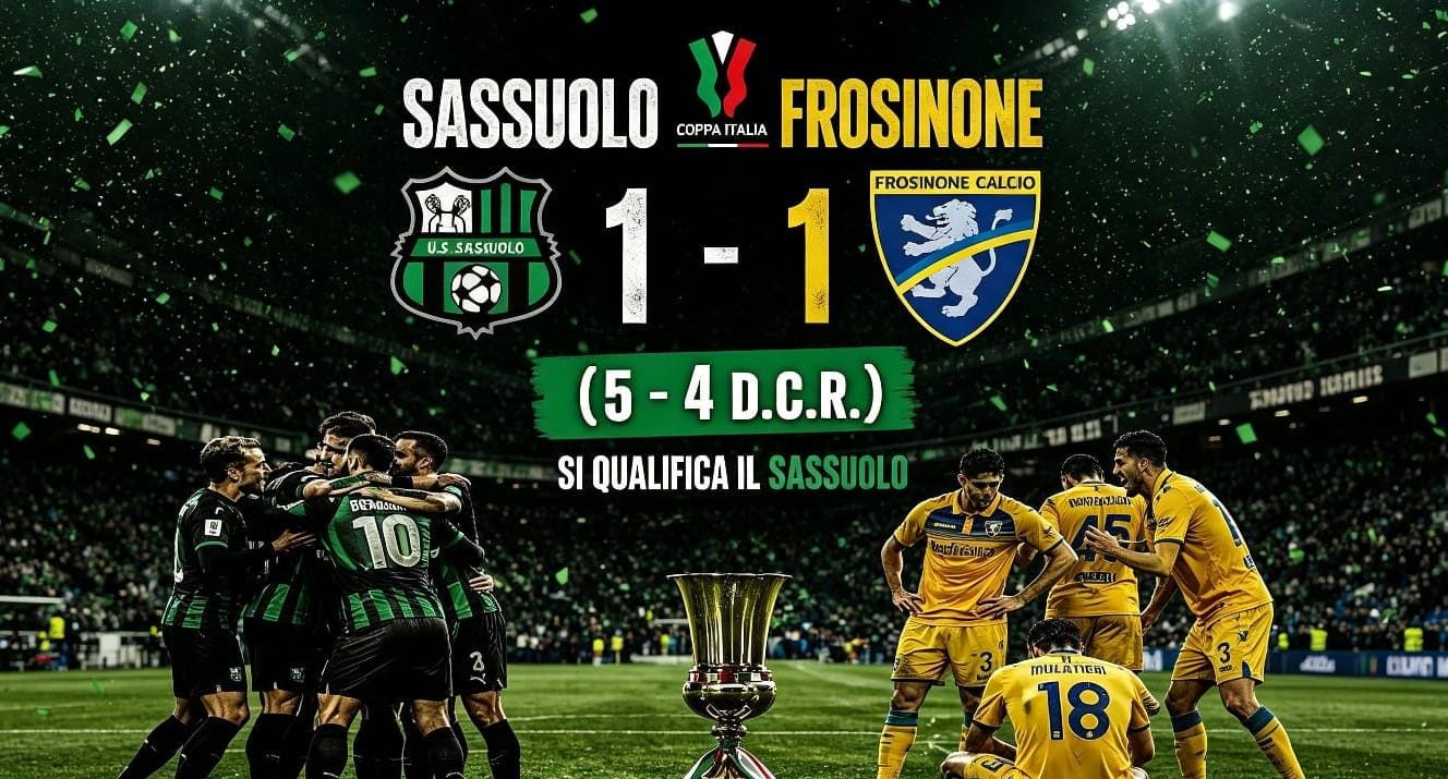 Sassuolo lolos ke babak 8 besar Coppa Italia setelah menang adu penalti atas Frosinone