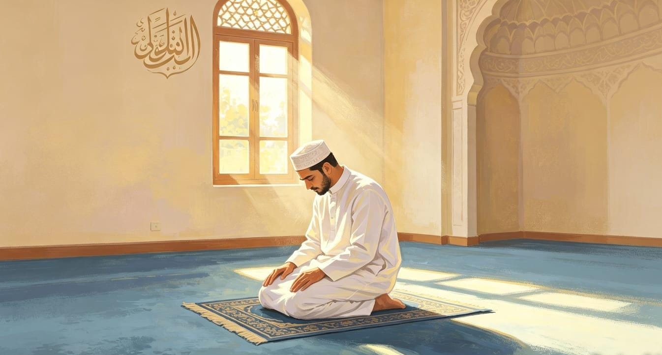 Ilustrasi jamaah kantor atau masyarakat umum berbondong-bondong menuju masjid untuk menunaikan shalat Dzuhur berjamaah, melambangkan istirahat spiritual sejenak dari kesibukan duniawi.