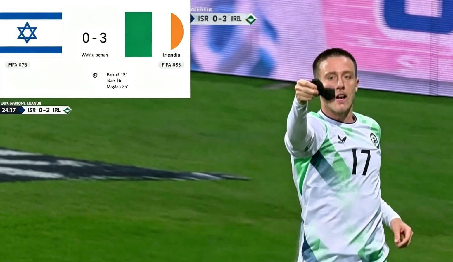 Meski bertindak sebagai tuan rumah Israel kembali menelan kekalahan dari Irlandia. Irlandia butuh 24 menit untuk luluhlantakkan Israel 3-0