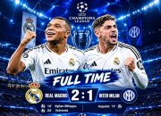 Kylian Mbappé dan Federico Valverde merayakan gol Real Madrid saat mengalahkan Inter Milan 2-1 di Liga Champions.