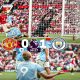 Erling Haaland merayakan gol kemenangan Manchester City saat menghadapi Manchester United dalam Derbi Manchester di Old Trafford.