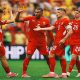 Pemain Swiss merayakan gol ke gawang Skotlandia dalam laga UEFA Nations League di Hampden Park.