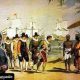 Kang Oos Supyadin berlatar ilustrasi kedatangan kapal ekspedisi Belanda pertama di Nusantara tahun 1596.