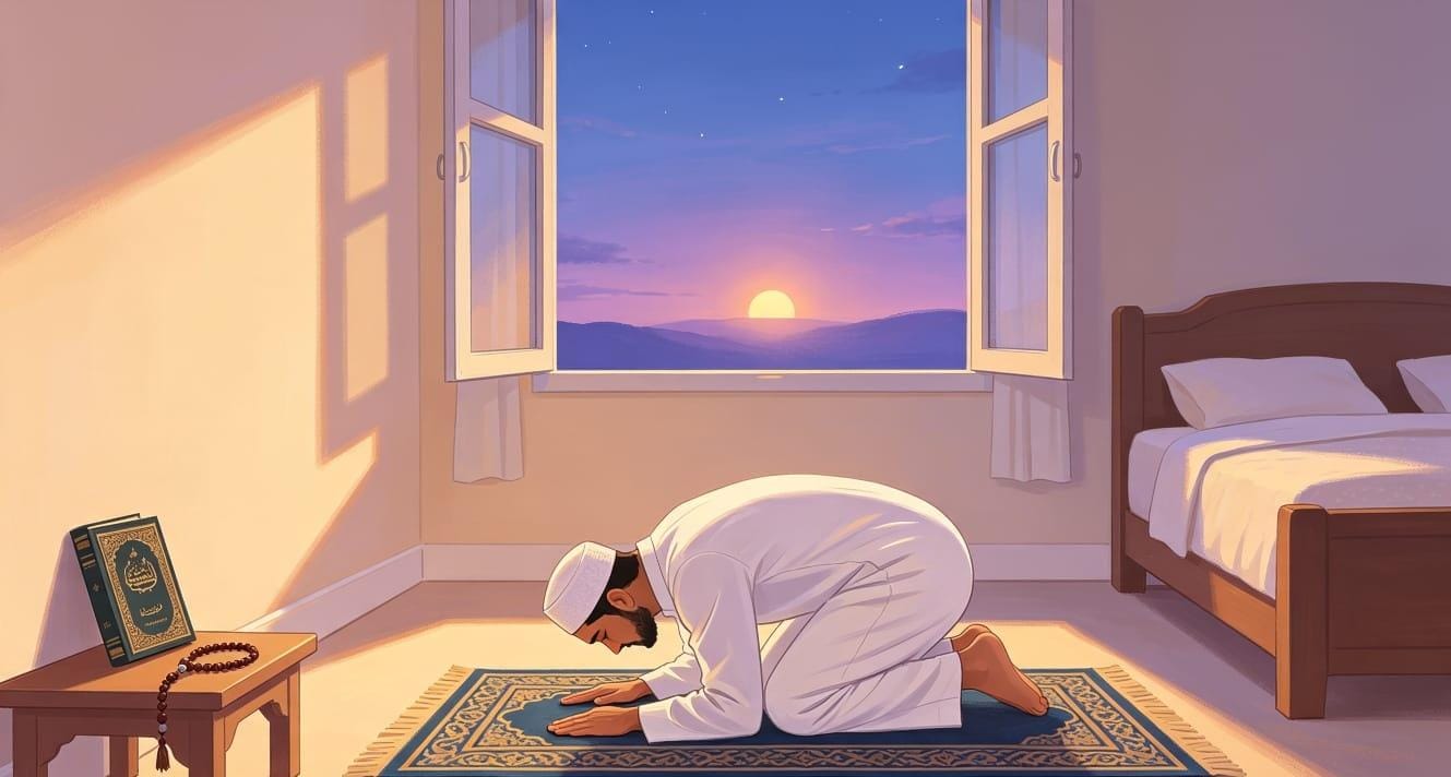 Gambar ilustrasi Seorang Pria hendak bersujud dalam shalatnya