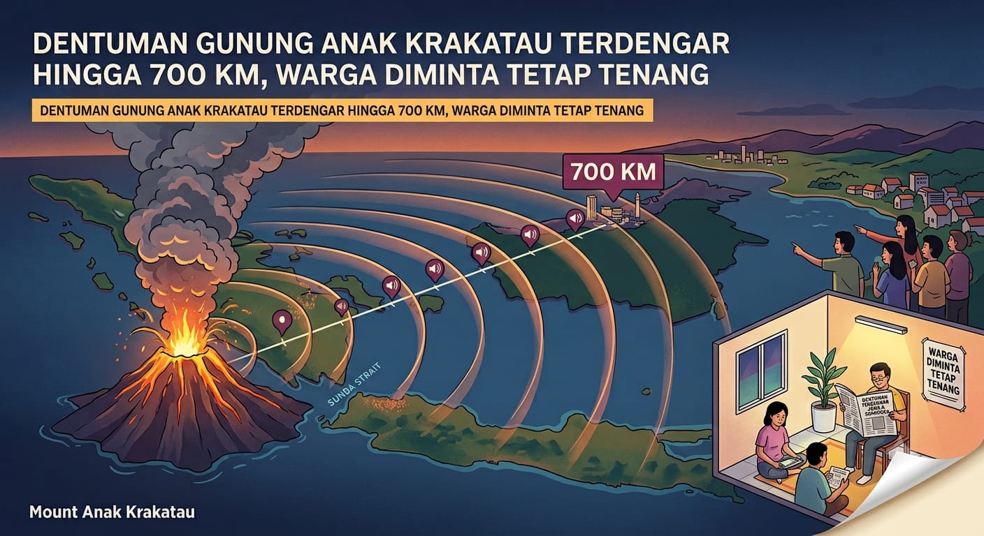 Ilustrasi dentuman Gunung Anak Krakatau terdengar hingga 700 Km. Foto: Ilustrasi AI