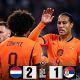 Joshua Zirkzee merayakan gol kemenangan Belanda atas Serbia di Stadion Philips, Eindhoven.