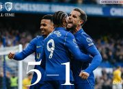 Pemain Chelsea merayakan gol ke gawang Bournemouth di Stamford Bridge.
