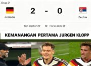 Pemain Timnas Jerman merayakan gol Tom Bischof ke gawang Serbia dalam laga UEFA Nations League di Allianz Arena, Munich, Jumat (2/10/2026) dini hari WIB.