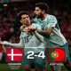 Pemain Timnas Portugal merayakan gol ke gawang Denmark dalam laga UEFA Nations League di Parken Stadium, Jumat (2/10/2026) dini hari WIB.