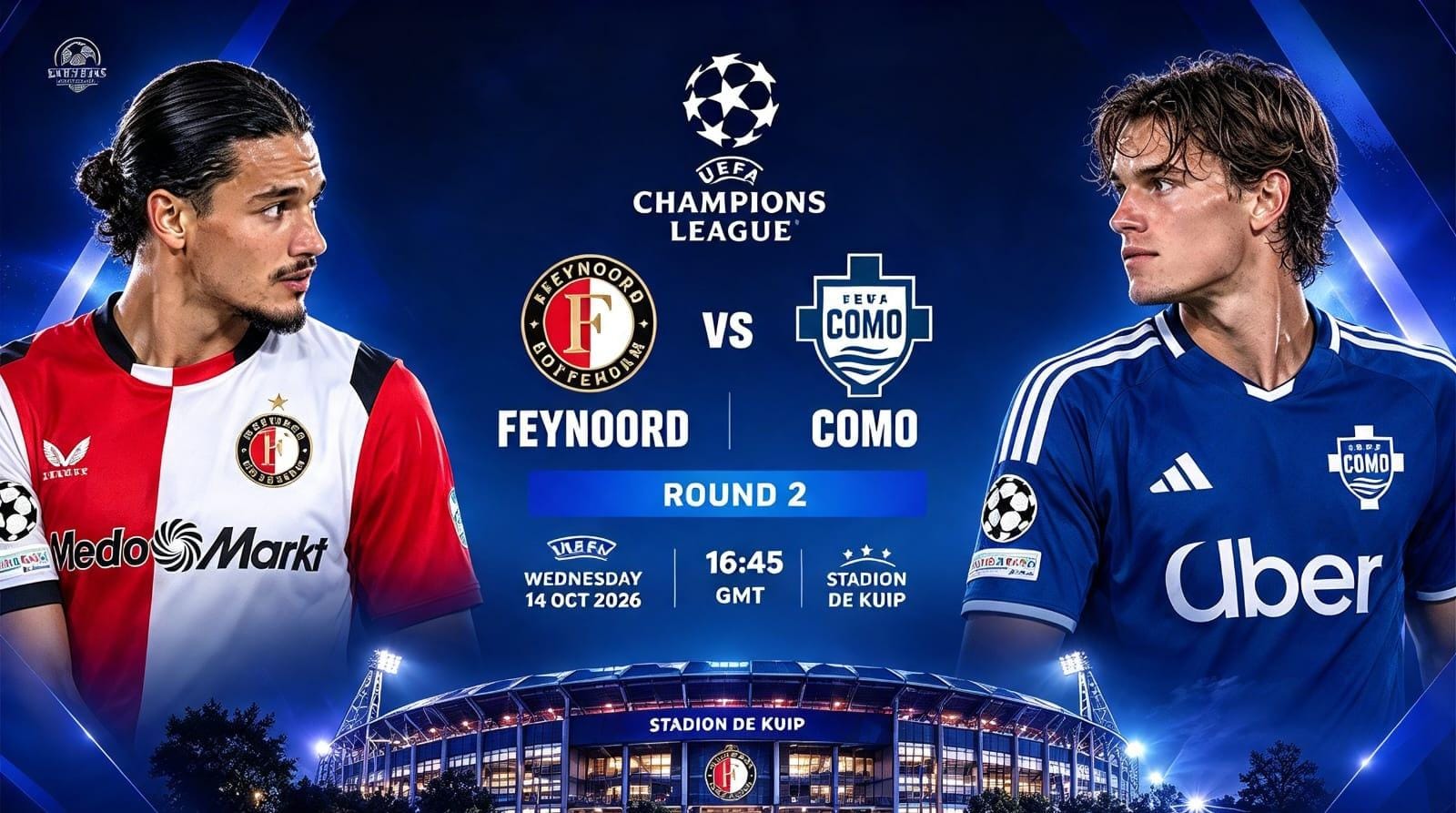 Feyenoord akan menjamu Como 1907 di Stadion De Kuip, Rotterdam, pada matchday kedua Liga Champions UEFA 2026/2027