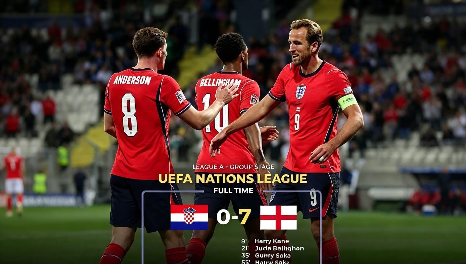 Pemain Inggris merayakan gol ke gawang Kroasia dalam laga UEFA Nations League.