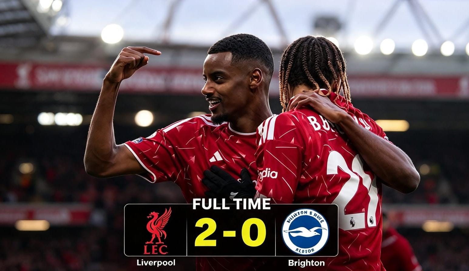 Alexander Isak merayakan gol kemenangan Liverpool atas Brighton di Stadion Anfield.