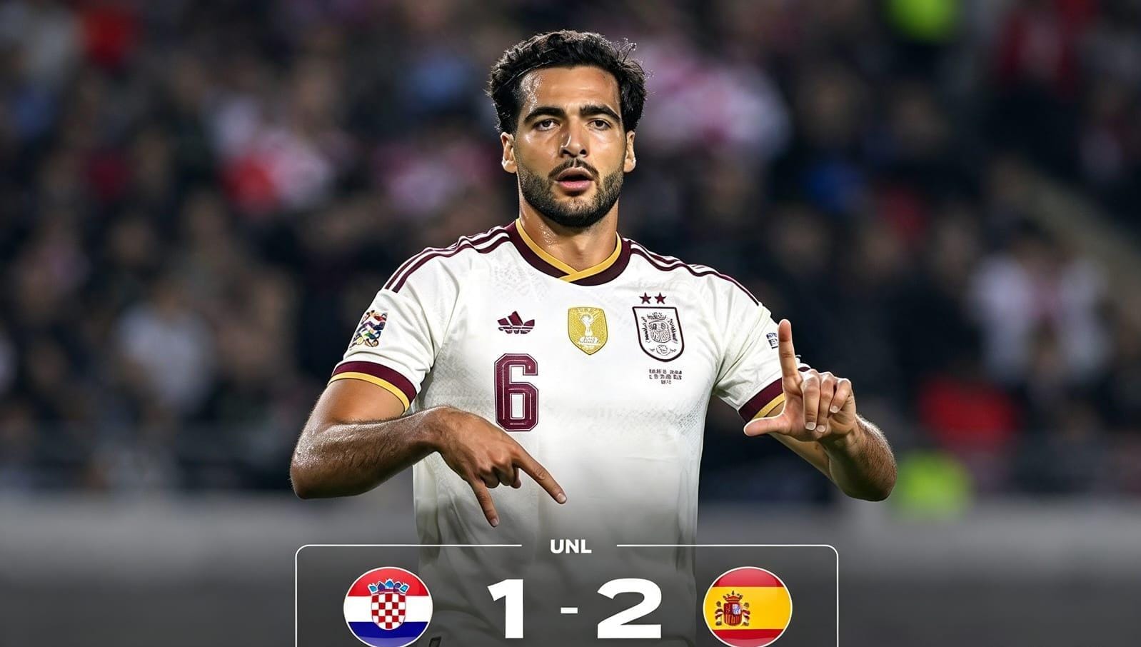 Pemain Spanyol Mikel Merino merayakan golnya ke gawang Kroasia di Stadion Poljud.