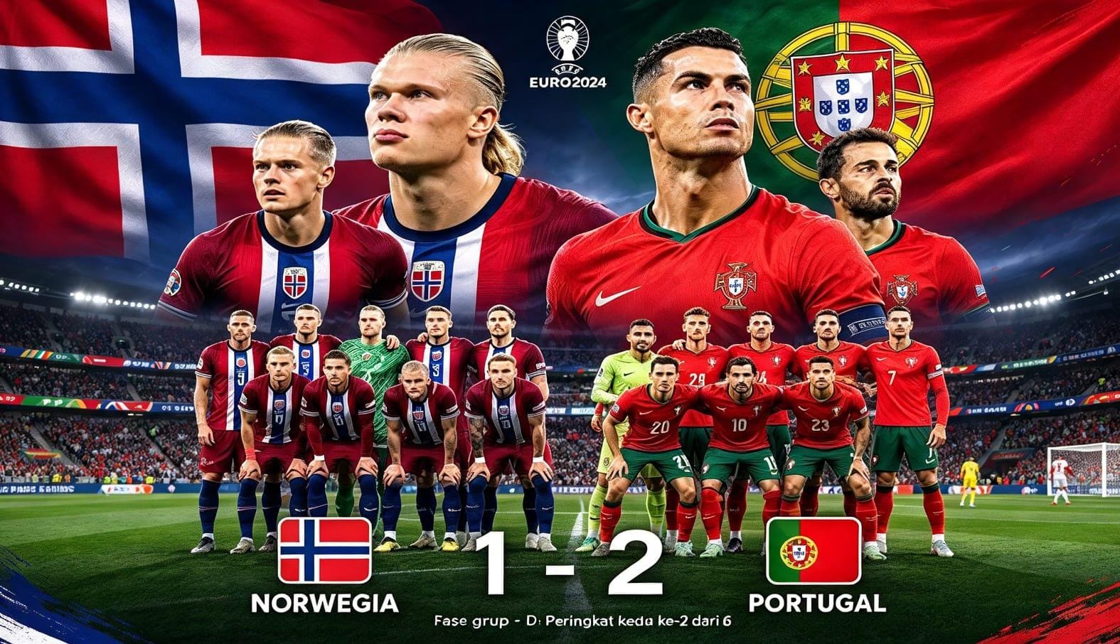 Portugal menumbangkan tim nasional sepak bola Norwegia dengan skor tipis 2-1 pada pertandingan yang digelar Senin (5/10/2026)