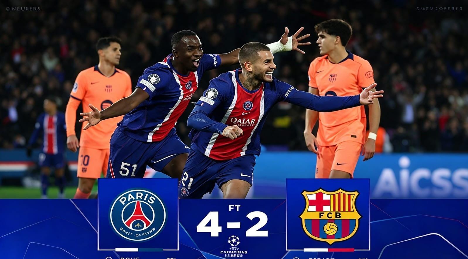 Gelandang Paris Saint-Germain Fabián Ruiz melakukan selebrasi emosional setelah mencetak gol penutup ke gawang Barcelona di kompetisi Liga Champions UEFA 2026/2027.