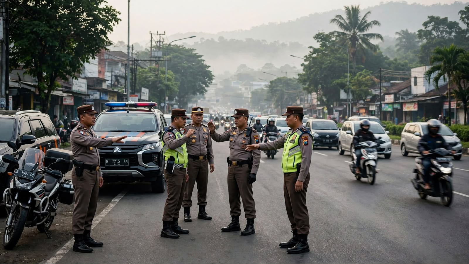 Ilustrasi petugas kepolisian melakukan penindakan dalam Operasi Patuh Lodaya.