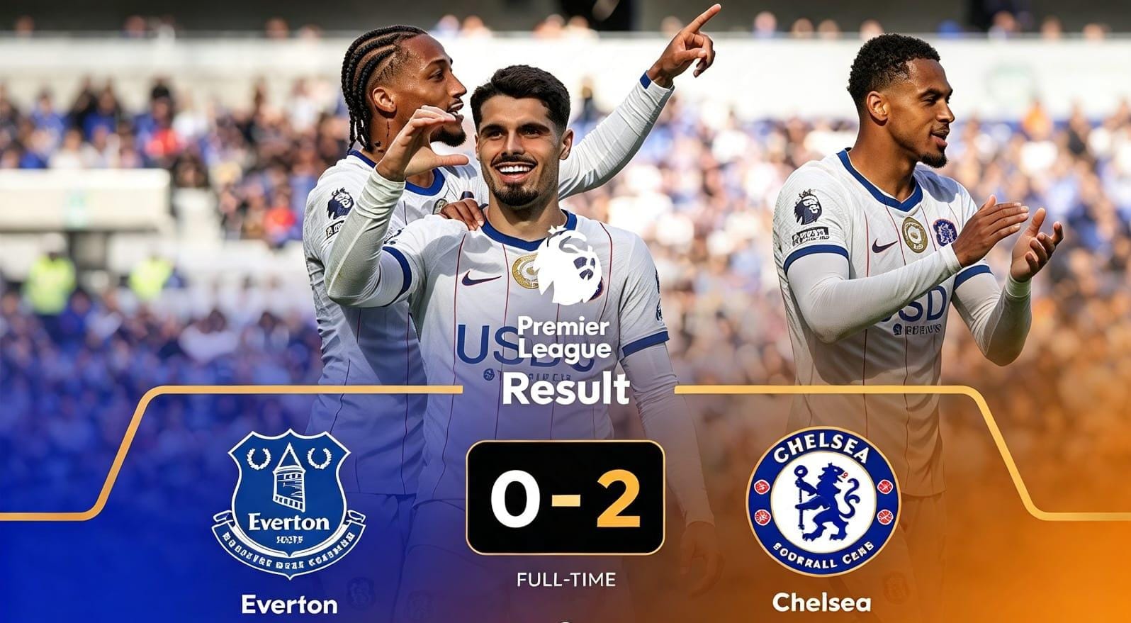 Pedro Neto melakukan selebrasi setelah mencetak gol kedua Chelsea ke gawang Everton dalam laga Liga Utama Inggris 2026/2027.