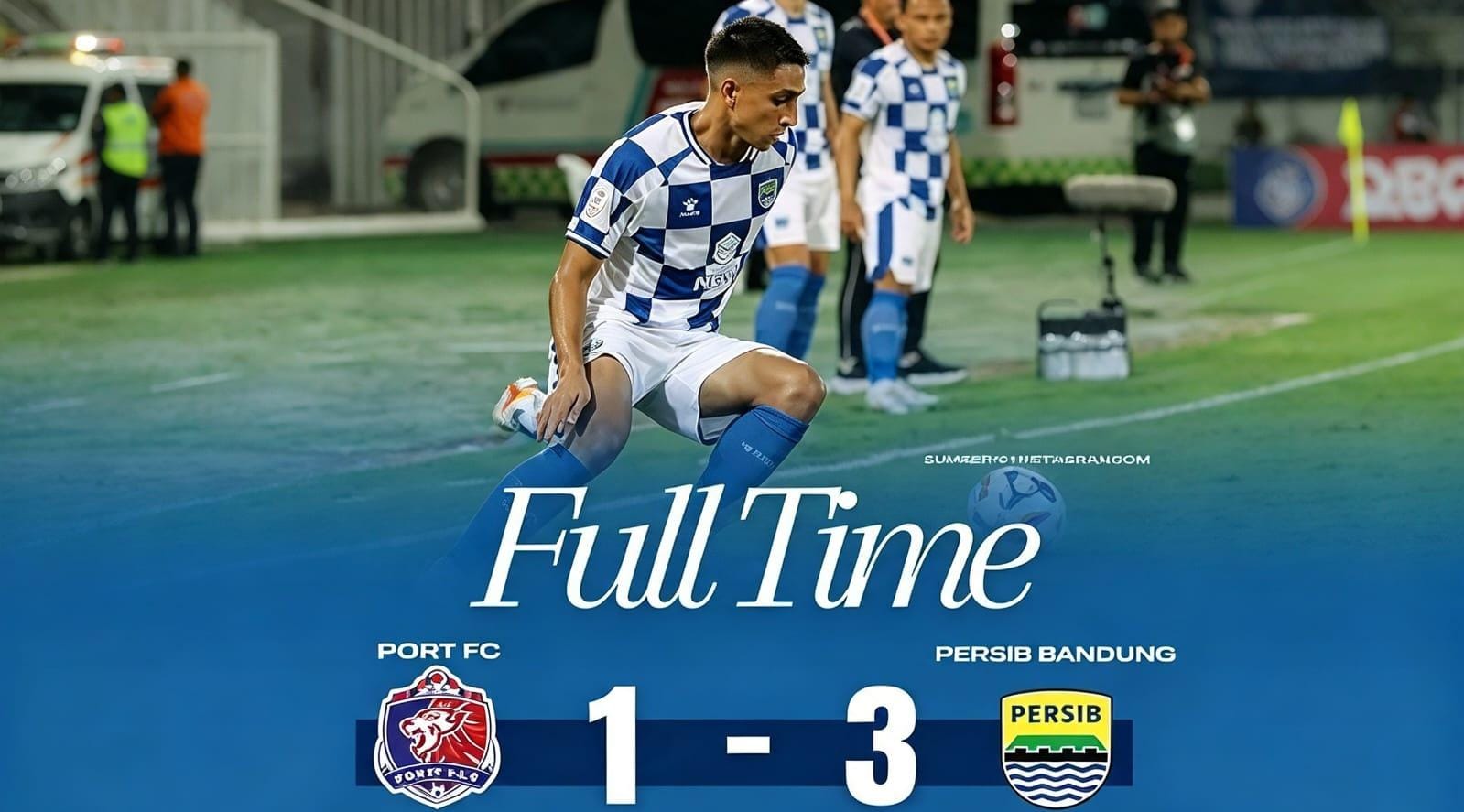 Pemain Persib Bandung merayakan gol kemenangan atas Port FC di Stadion Thammasat, Bangkok.